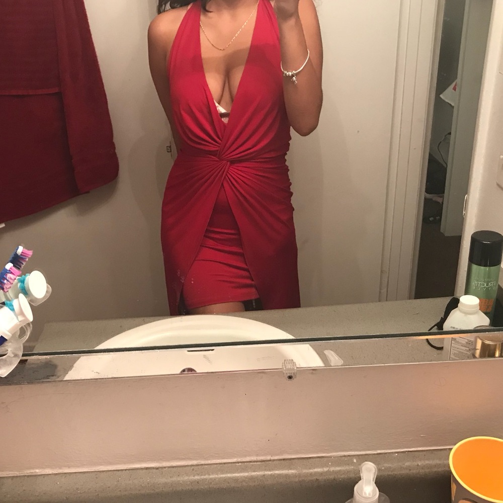 Red high low knotted dress